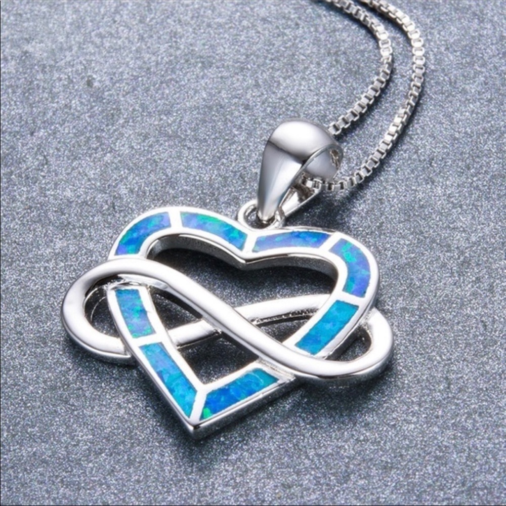 Sterling Silver Blue Opal Heart Pendant Necklace